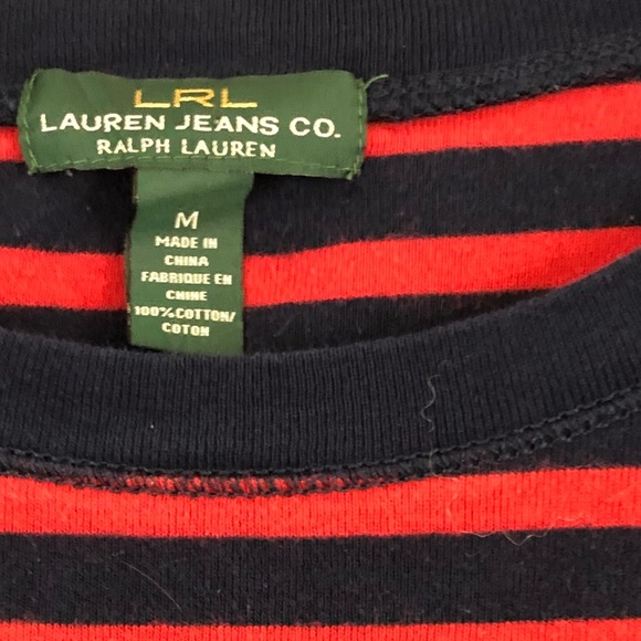 RALPH LAUREN Red Blue Striped Boat Neck Rivets Top - Picture 3 of 4